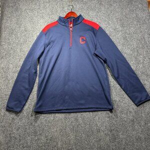 MLB Cleveland Guardians Shirt Mens Large 1/4 Zip Blue Red Logo